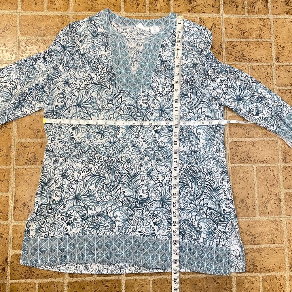 Sigrid Olsen 100% Linen Teal and White Paisley Tunic - Picture 11 of 11